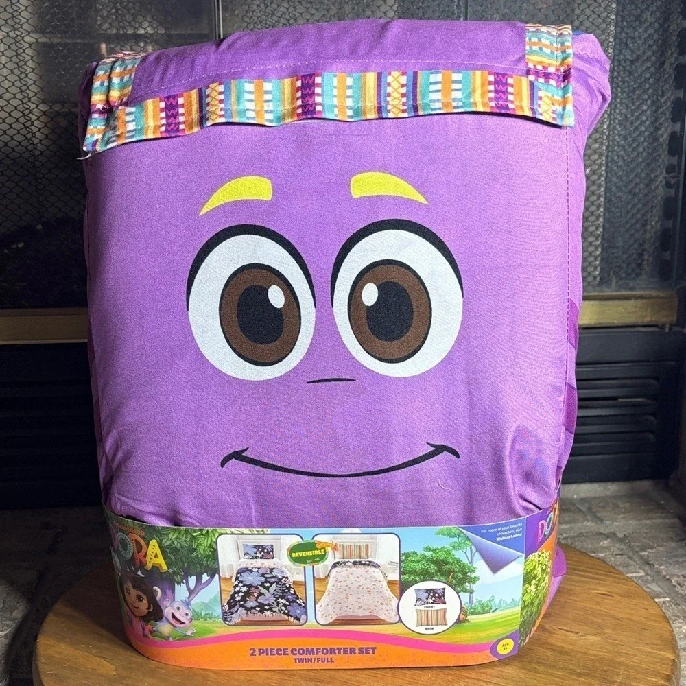 Dora the Explorer 2 Piece Comforter SZ Twin/Full Reversable Purple & Pink NEW